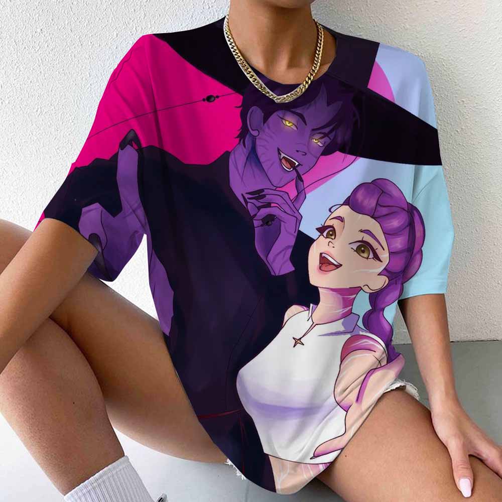 Ladies' casual Kpop witch hunting group printed T-shirt round neck short sleeved T-shirt street retro top