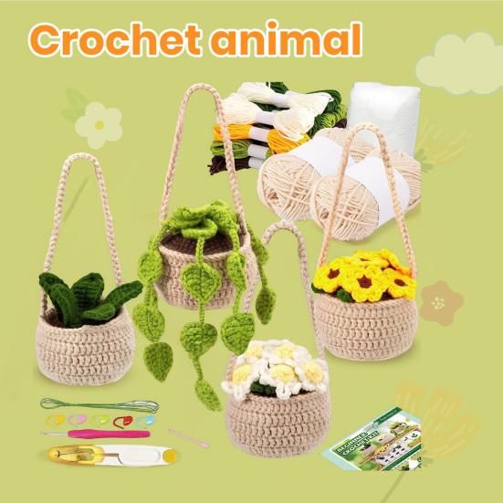 Häkelset für Kinder, niedliche Biene, Kartoffel, Topfpflanze, Paar, Katzenform, Strickpuppe, Anfänger-Häkelset, DIY-Strickzubehör