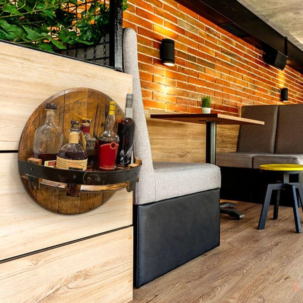 Wall Mount Whiskey Barrel Shelf Retro Storage Rack Bottle Display Wine Rack Living Room