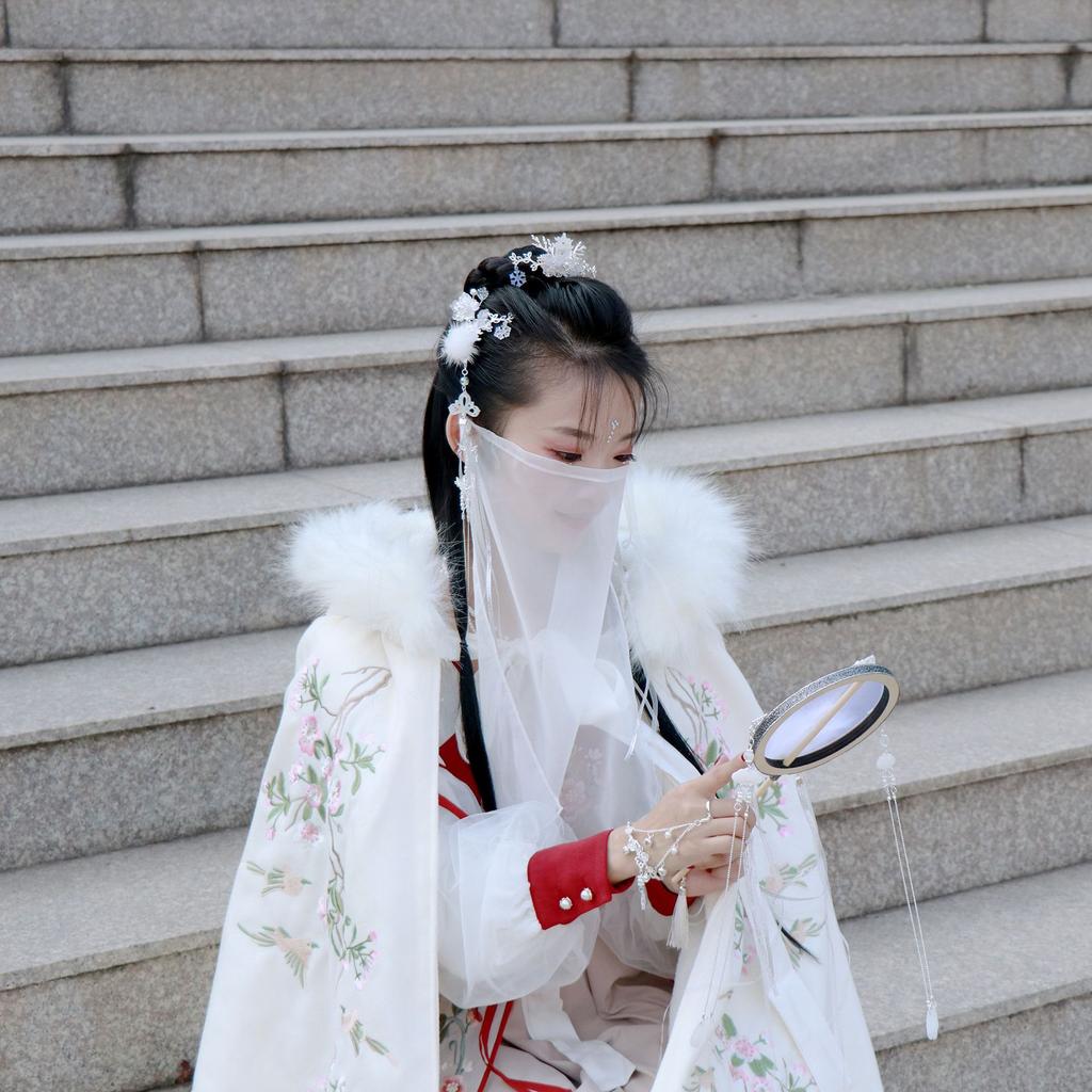 Pure Color Face Veil Women's Hanfu Style Half Transparent Sunscreen Headwear Fashionable Accessory for Various Occasions