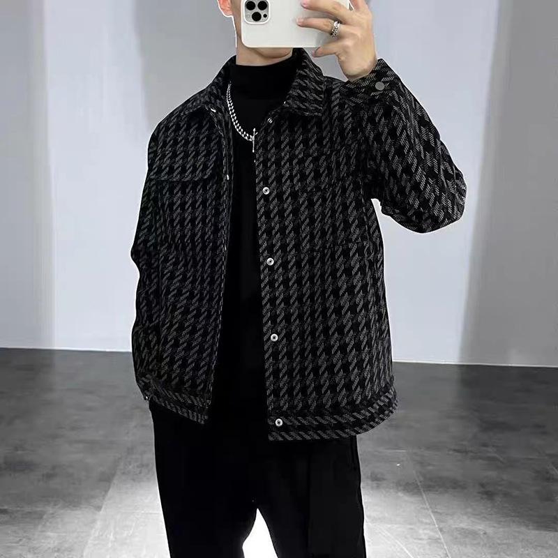 

Qiandongge полосатая куртка с лацканами мужская весенне-осенняя новая повседневная ветрозащитная рубашка мужская приталенная хулиганская красивая модная куртка M чёрный