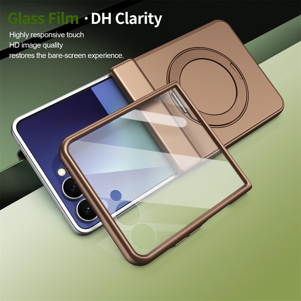 360 Rotating Skin Friendly Matte Magnetic Case For Samsung Galaxy Z Flip 7 8 6 5 Flip8 Stand Cover With Glass Screen Protector