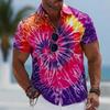 Men's Short Sleeve Button Up Shirt Hippie Gradient Tie Dye 3D Print Turndown Collar Blue Pink Purple for Spring Summer