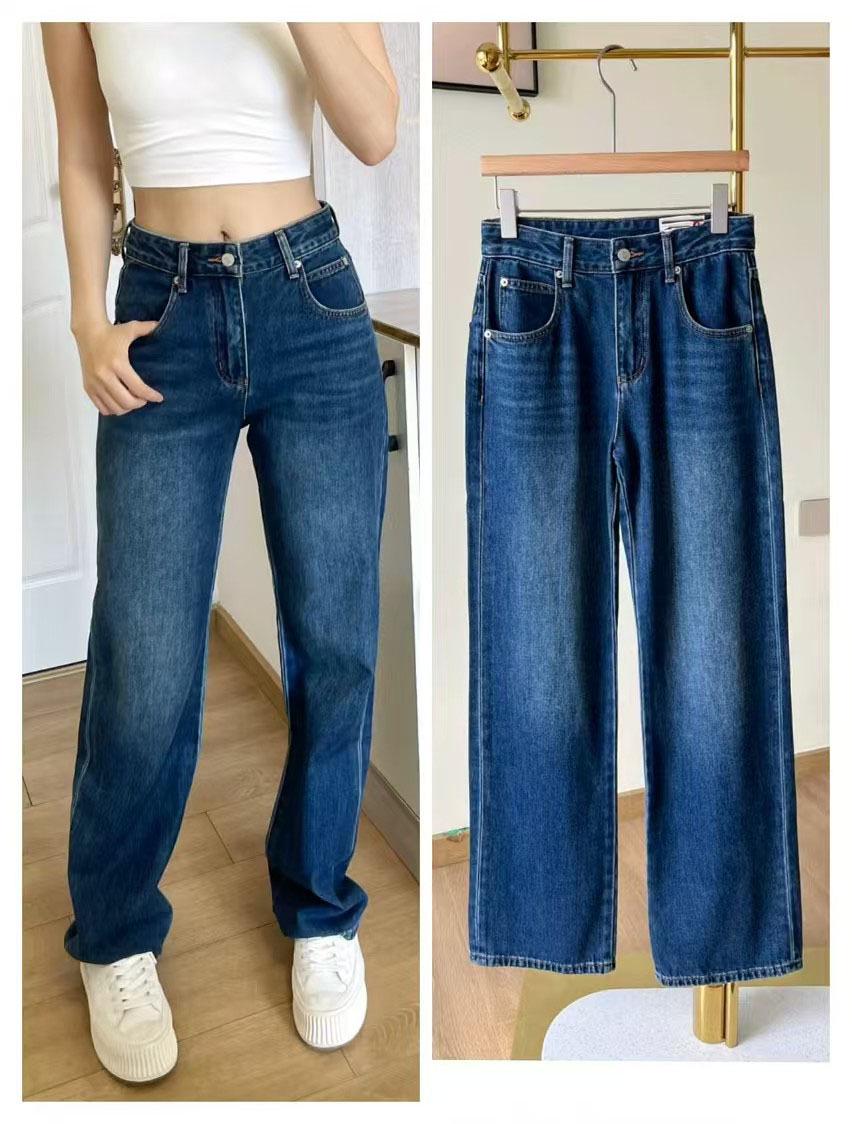 2024 Early Autumn High Waist Slimming Blue Straight Leg Jeans for Women 30 синий