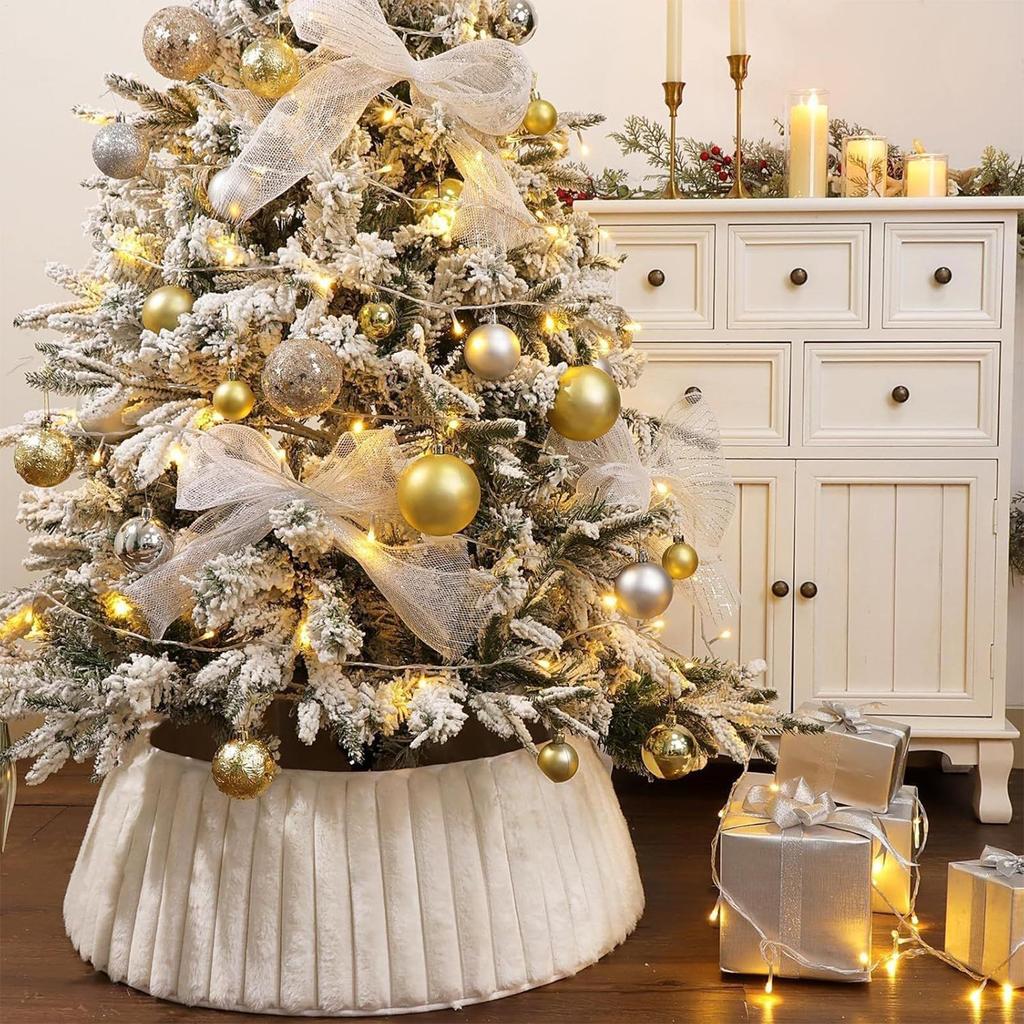 White Christmas Tree Collar Tree Skirt Style Base Cover Rustic White Plush Protector Bohemian Artificial Tree Collars for Trees