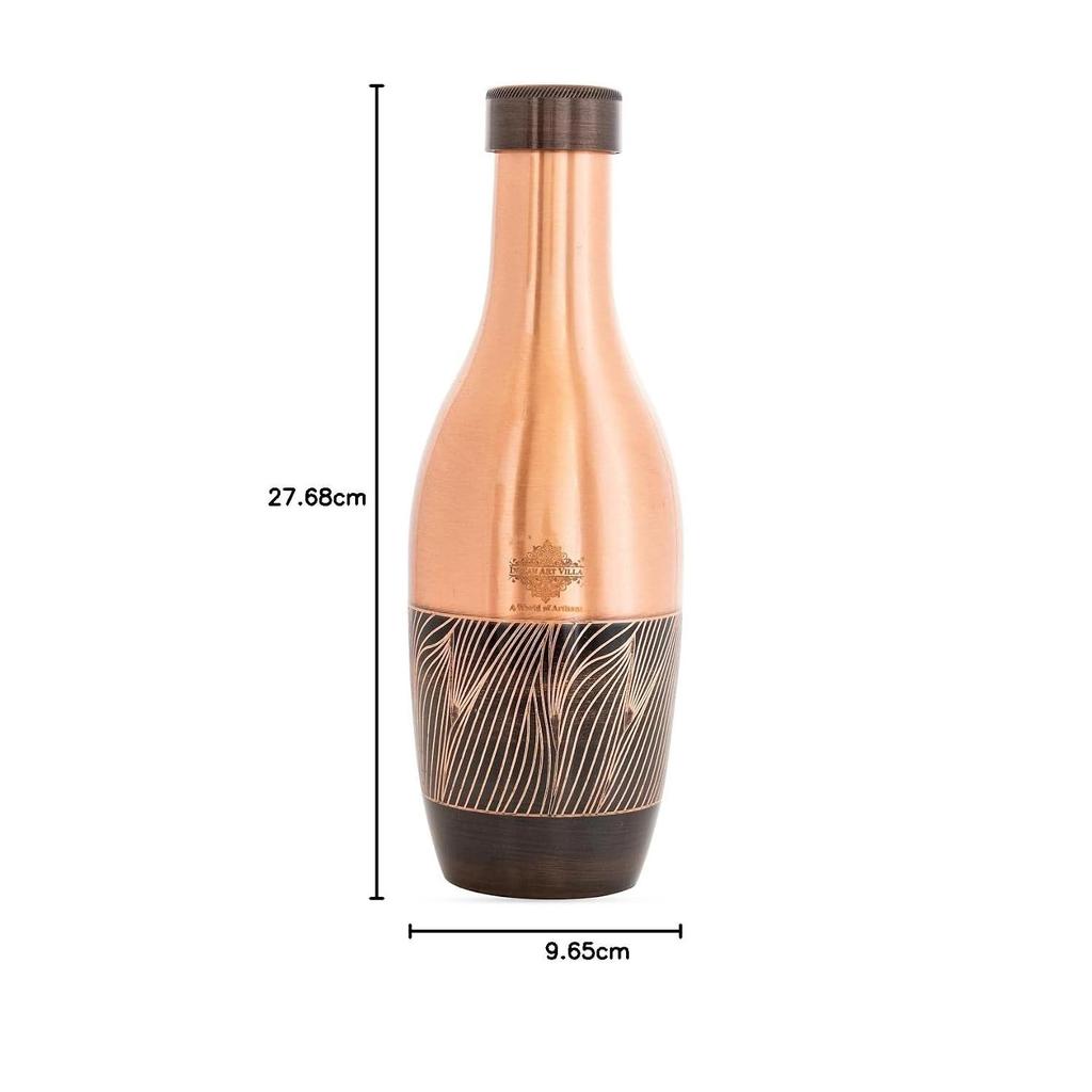 Copper Zebra Embossed Designer Bedroom Bottle – 1150 ML | Antique Finish Ayurvedic Water Jar with Leak-Proof Cap for Home, Office & Gifting