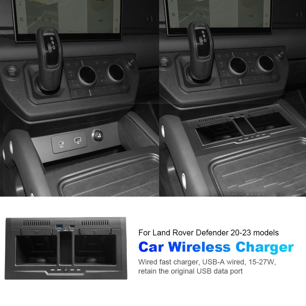 Wireless Charger Car Fast Charger Tray Pad 15W Fast Mobile Phone Holder Charging Pad Plate for Land Rover Defender 110 130 20-23