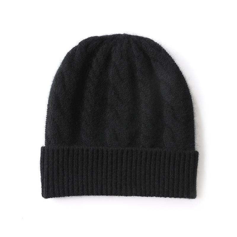 Cashmere hat autumn and winter new women's high-end solid color twisted flower thickened warm fashion knitted casual flanged hat