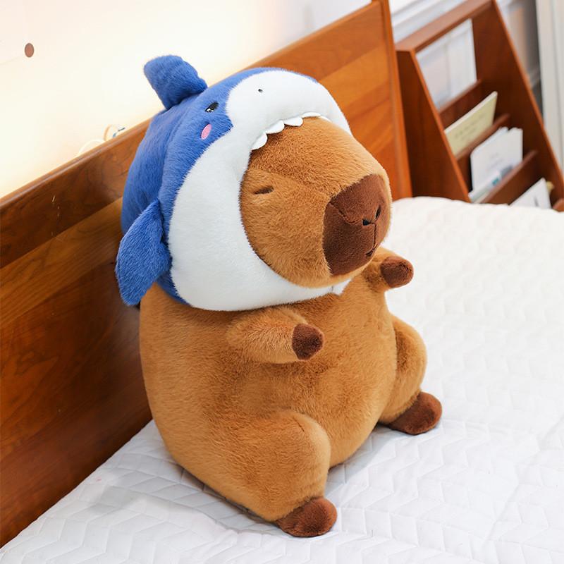 Capybara Hat Shark Plush Toy Cartoon Stuffed Animal Doll Decoration Kids Gift