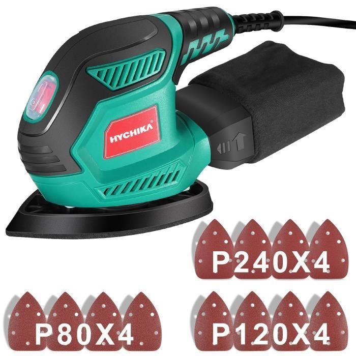Ponceuse Vibrante - HYCHIKA - 200W - 14000RPM - 12PCS Feuilles Abrasifs - Collecte de Poussière