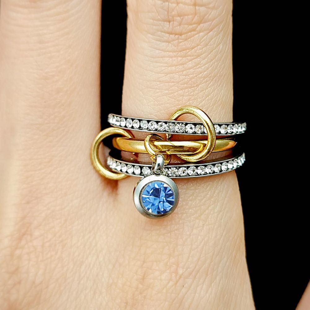 INS Trendy 12 Color Birthstone Charm Rings Stack Set Minimalist CZ Pendant Spinelli Ring For Women Girls Stainless Steel Jewelry