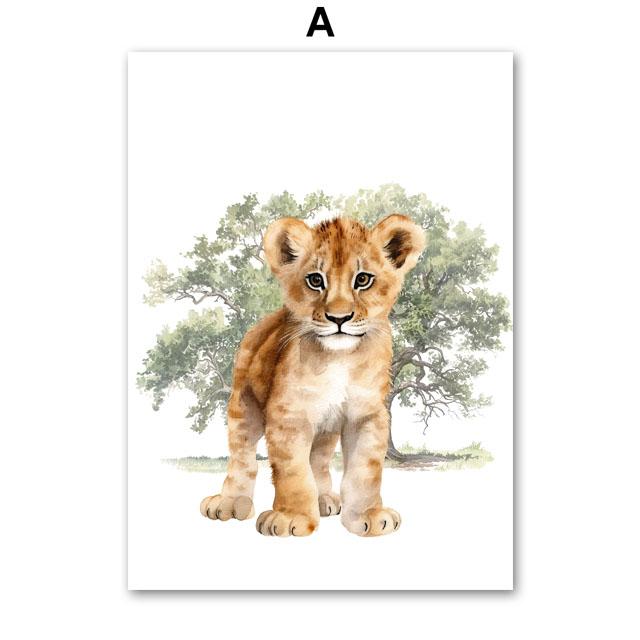 

Lion Leopard Giraffe Elephant Zebra Wall Art Posters Painting Jungle Animals Wall Pictures Baby Kids Room Decor Canvas Prints 13X18 cm No Framed