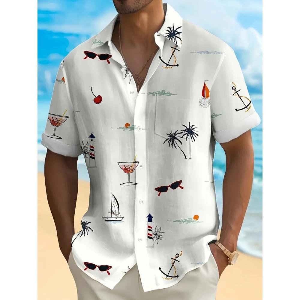Men's Tropical Plant Shirt Hawaiian Shirt Button Up Shirt Short Sleeved Summer Printed Shirt