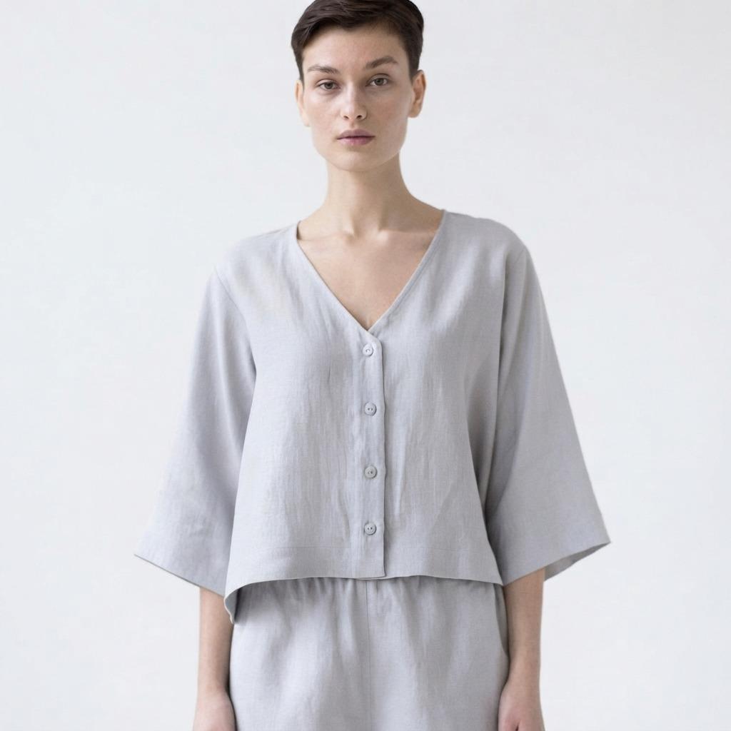 Linen Flared Top Women Loose Casual Blouse Bracelet Sleeve Oversized Shirt