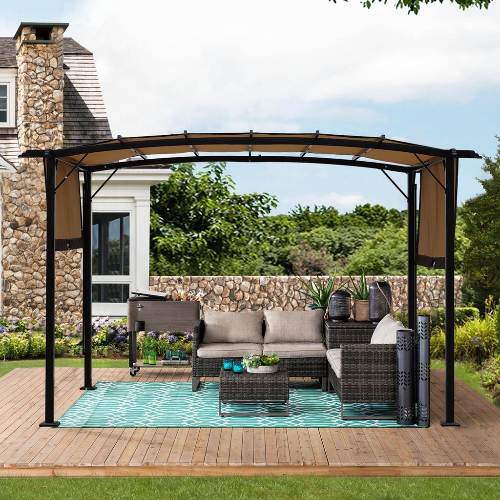 Replacement Roof for 12 x 9 Ft Curved Outdoor Pergola Construction, Waterproof Sun Protection Awning for Patio and Balcony, UV-Resistant (Beige)