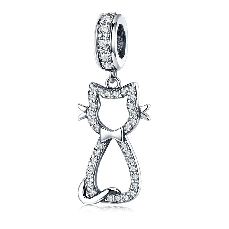 WOSTU 925 Sterling Silver Sweet Pink Cat Claw Charms Love Heart Pet Animal Beads Fit Original Bracelet Bangle DIY Jewelry Making