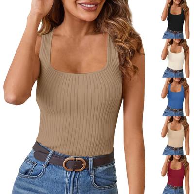 Καλοκαιρινό γυναικείο γιλέκο Εξωτερικός τετράγωνος γιακάς Ψηλό ελαστικό λεπτό σέξι αμάνικο τοπ