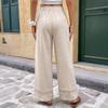 Women Casual Solid Color High Waist Drawstring Wide Leg Straight Long Pants