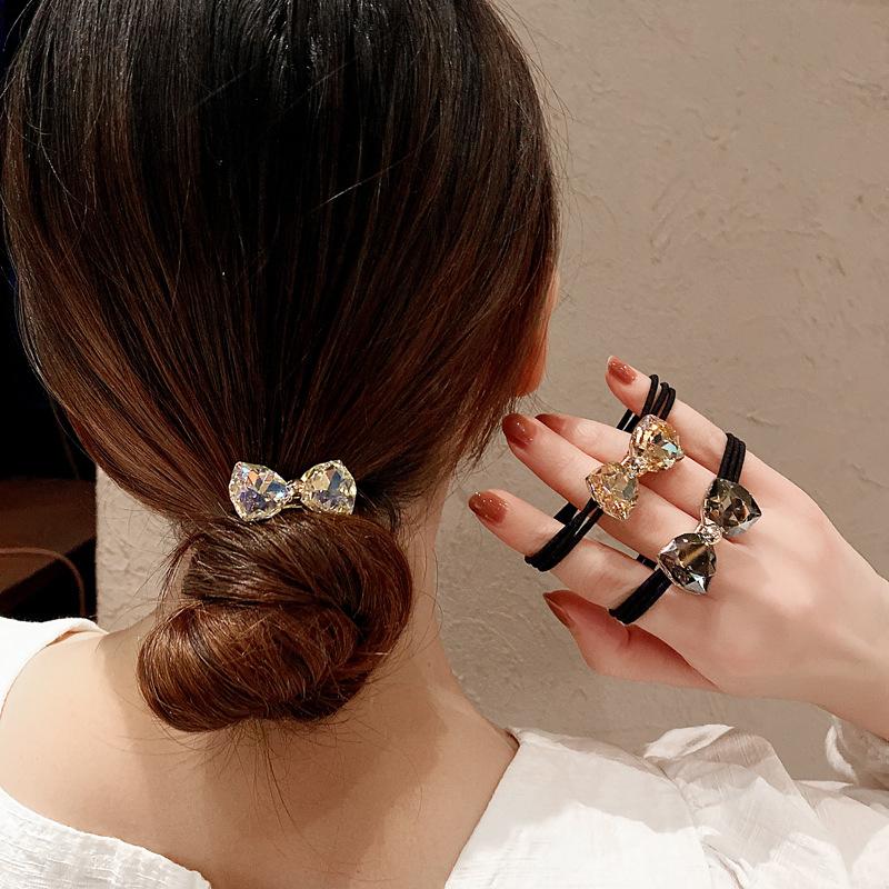 New Korean Version Diamond Bow Headband Simple Ball Head Rubber Band Hair Rope Ponytail Hair Band Headgear