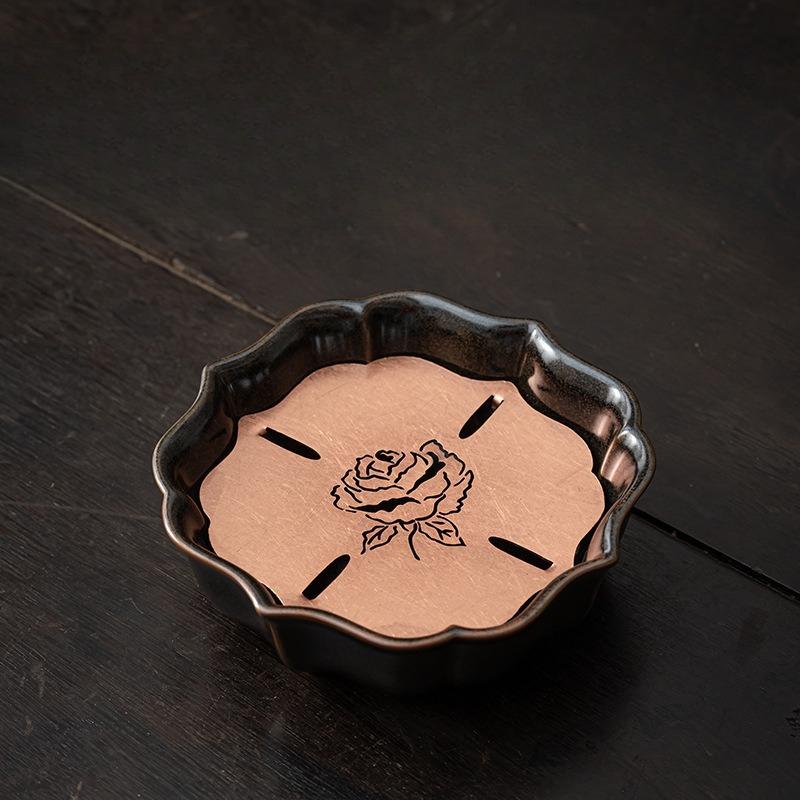 Retro Messing Blütenblatt Topf, Keramik Tee Tablett, Teetisch, Trockenbrüh Tablett, kleines Wasserspeicher Tablett, Tee Tablett, Tee Snack Tablett