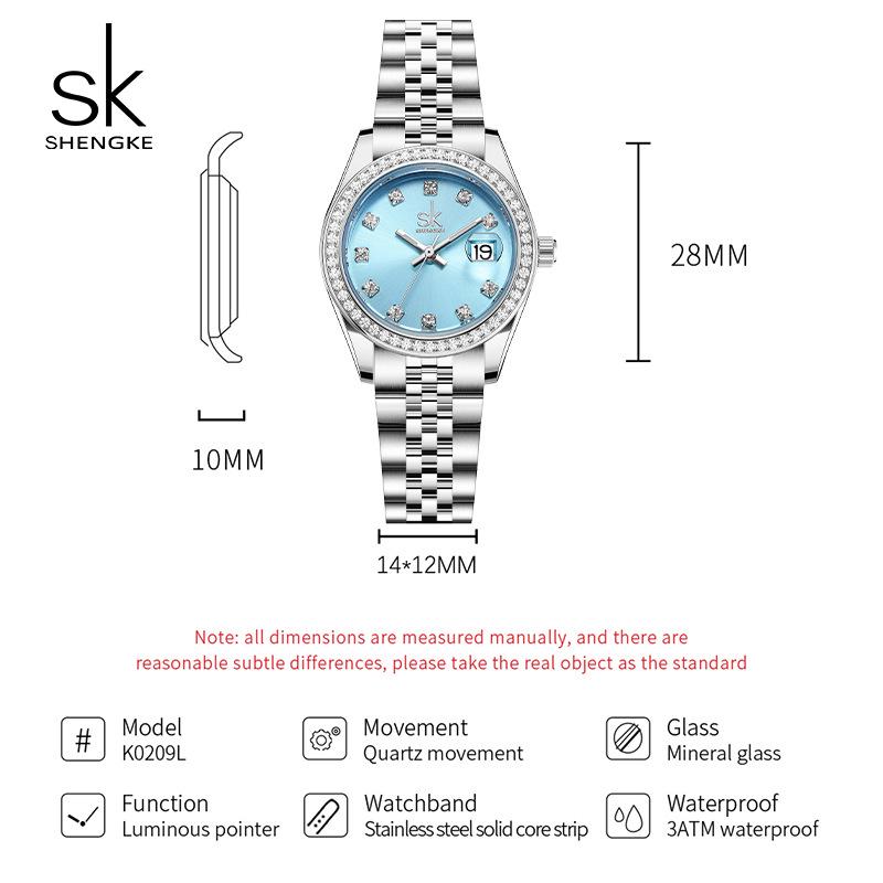 Montre-bracelet à quartz pour femme SK avec zircone, bracelet en acier et calendrier - En stock, Expédition rapide, Sensation de niche haut de gamme