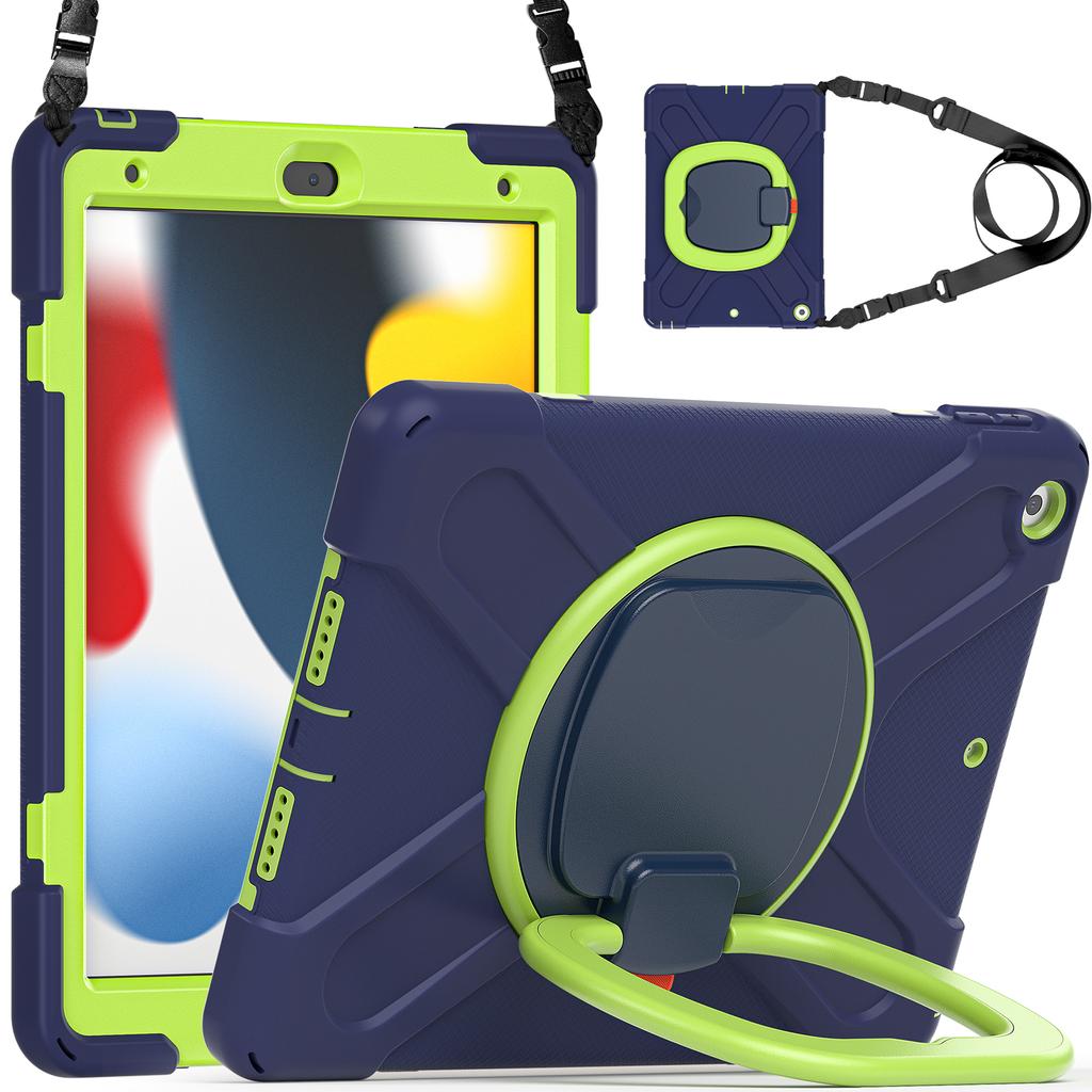 360 Rotating Kids Case Universal for IPad 10.2 2019 2020 2021 7th 8th 9th Generation Heavy Duty Stand Cover with Shoulder Strap