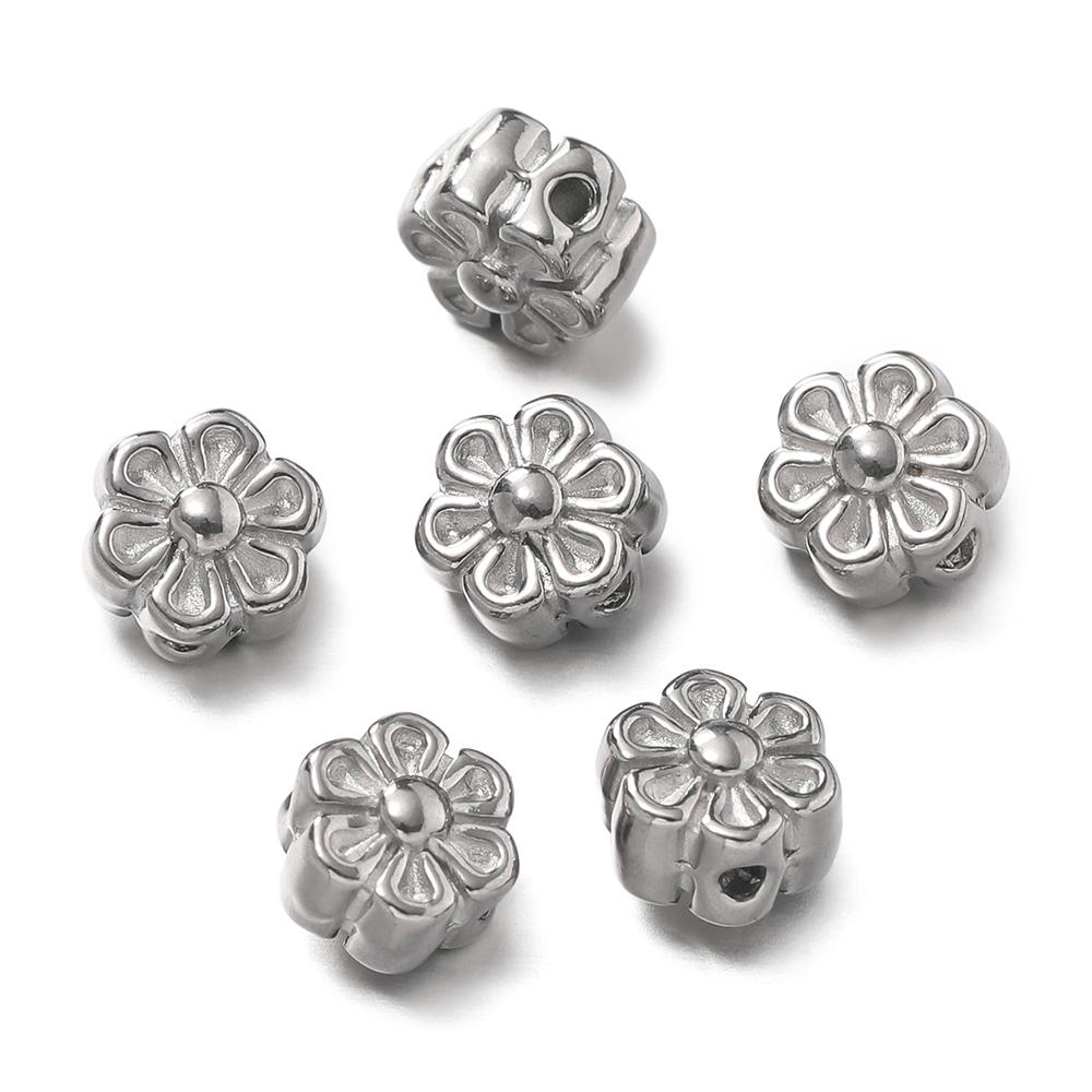 10Pcs/Pack Stainless Steel Various Shape Gold Steel Color Texture Spacer Beads for DIY Bracelet Jewelry Making Accessories