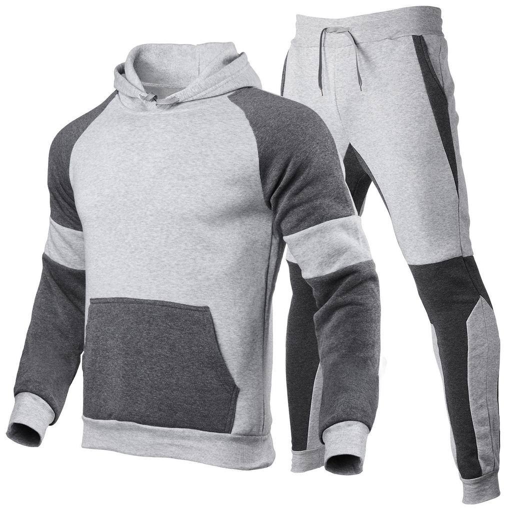 Spring and Autumn Men's Casual Patchwork Hooded Sweatshirt Suit