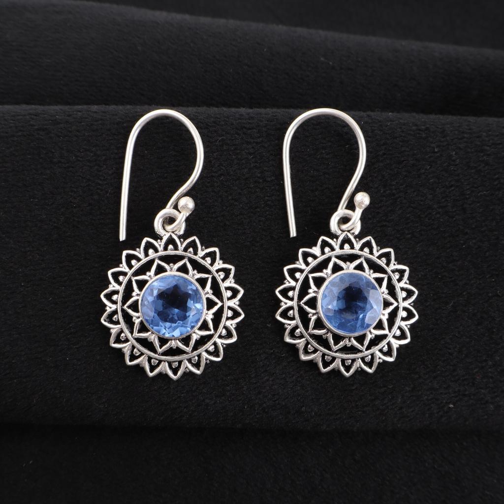 Tanzanite Gemstone 925 Sterling Silver Jewelry Handcrafted Dangle Earrings 1.57" CE-19-5