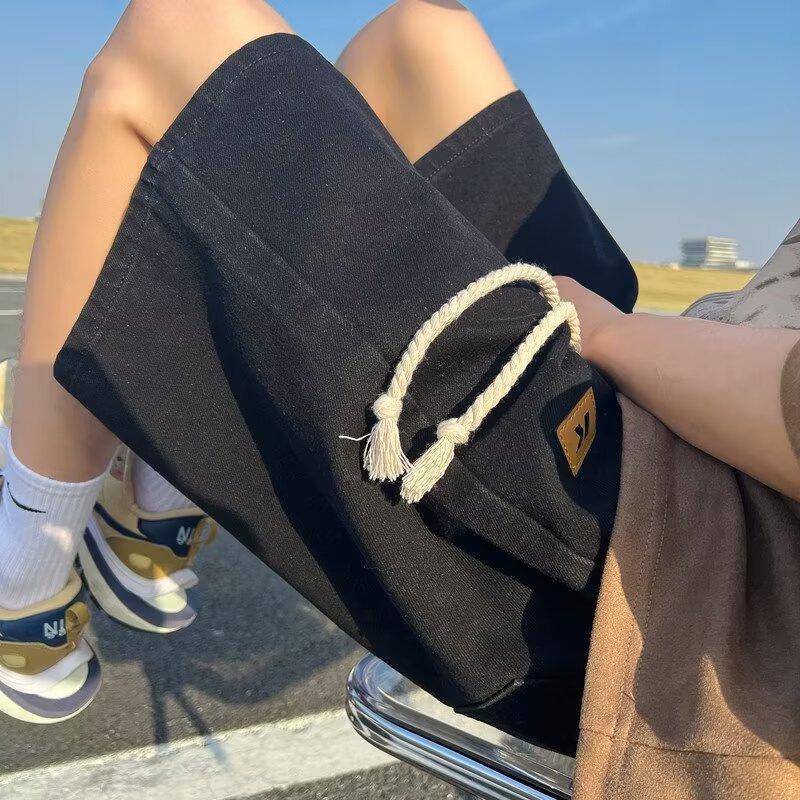 

Мужские летние модные свободные джинсовые шорты - американский стиль, большой размер, повседневные брюки с пятью точками 2XL чёрный