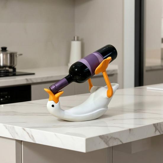 Goose Wine Bottle Holder, 3D Printed White Duck Shape Wine Rack for Standard Bottles, Funny Kitchen Bar Decor, Unique Gift for Wine Lovers