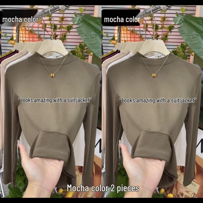 2024 Koreanischer Stil Damen Slim Fit Halbochgeschlossener Hals Verdicktes Langarm-Basisschicht-Oberteil