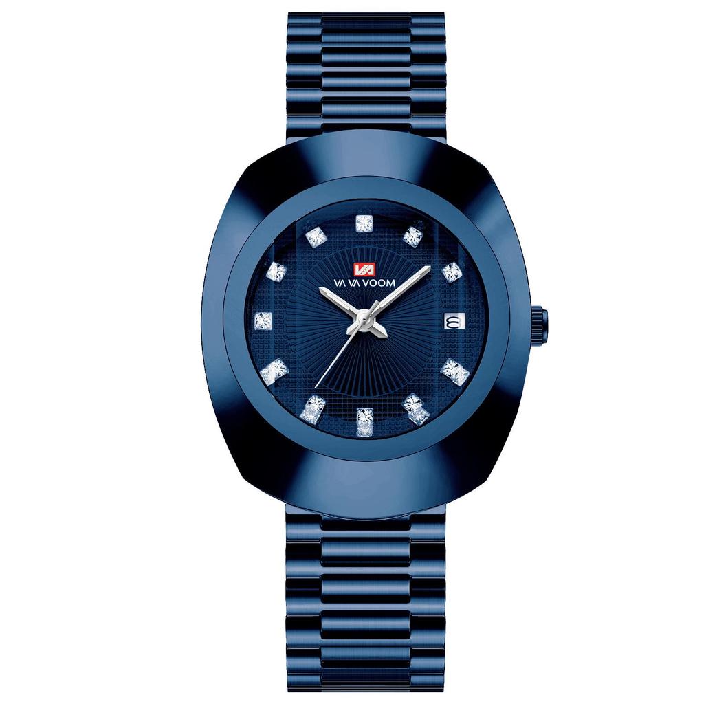 Gold Diamond-Set Waterproof Quartz Couple Watch with Steel Band