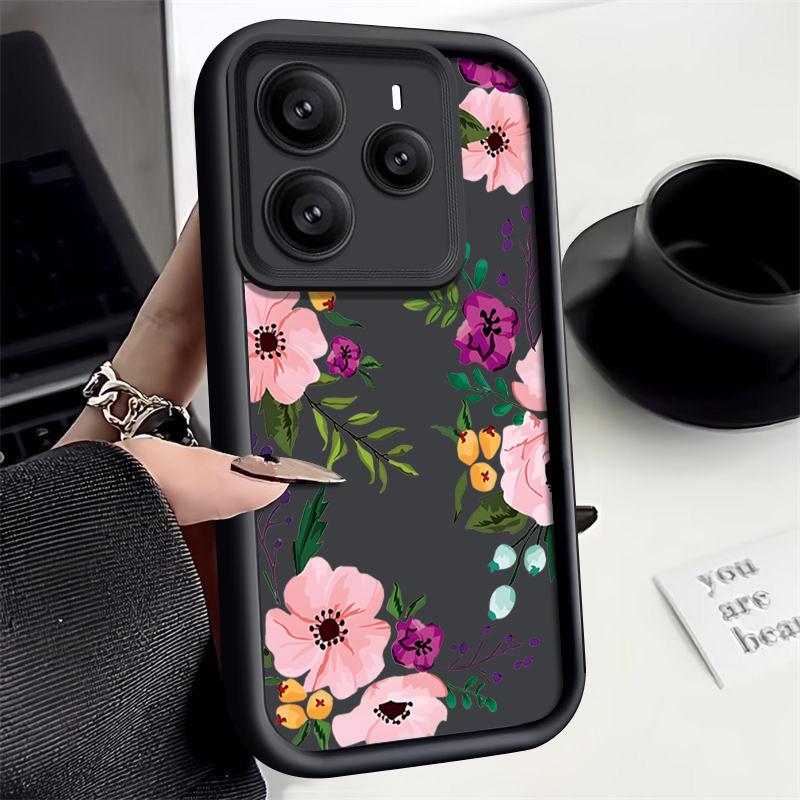 Für Xiaomi 14T Pro 13T Poco X7 F6 X6 Pro Redmi Note 14 Pro 13 12 11 Hülle Blumendruck Weiches Silikon Stoßfest Linsenschutz TPU Matt Handyhülle