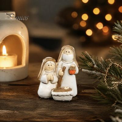 Hand Painted Christmas Sculptures Mini Resin Nativity Figurine for Desktop Decor, Holy Family Manger Decorative Religious Figures Scene Ornaments,