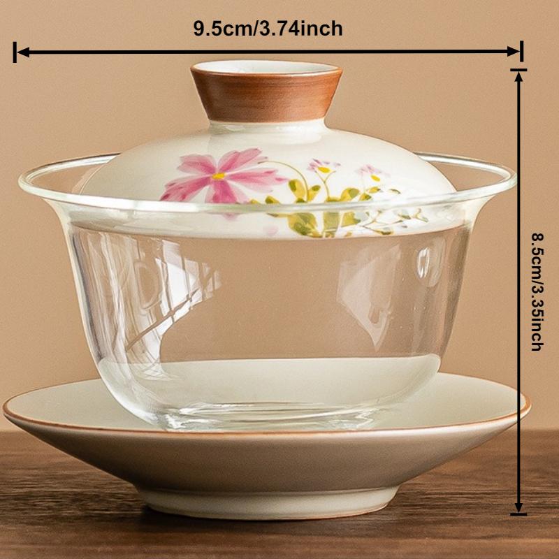 Hand-painted Daisy Gaiwan Sancai Glass Tea Tureen Ceramic Covered Bowl Chinese Kung Fu Tea Set Household Teaware Teacup with Lid