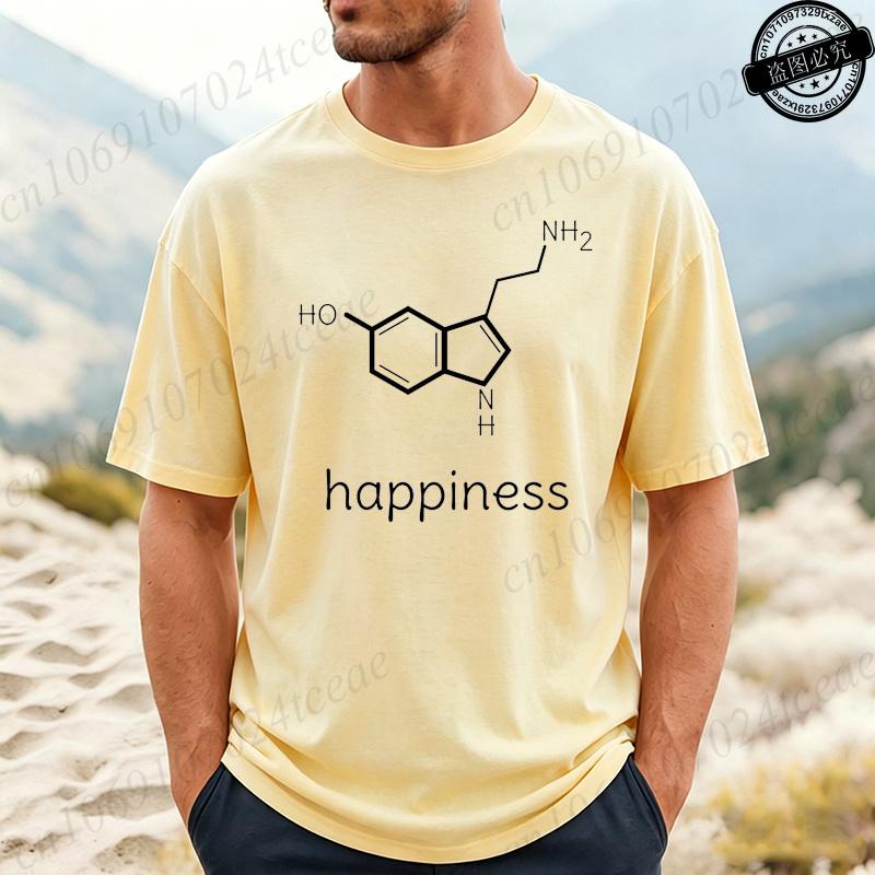 Grappige Geluk Serotonine Molecuul Scheikunde Print Grappig T-shirt, Mode T-shirt, Dopamine Moleculair T-shirt Korte Mouw Tops