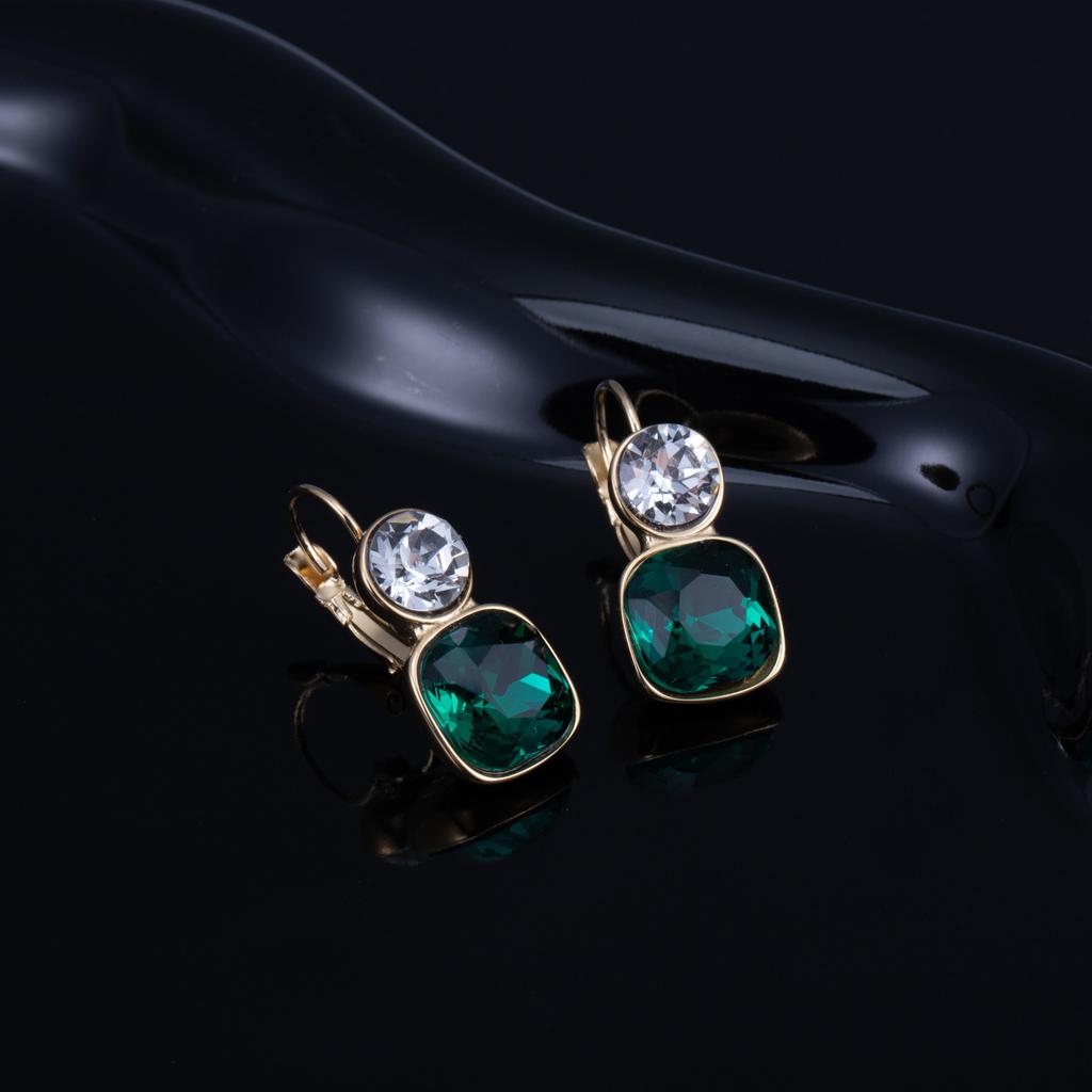 CARLIDANA 18K Gold Plated Stainless Steel Square Shaped Colorful Pink Crystal Stone Stud Dangle Earrings for Women Jewelry
