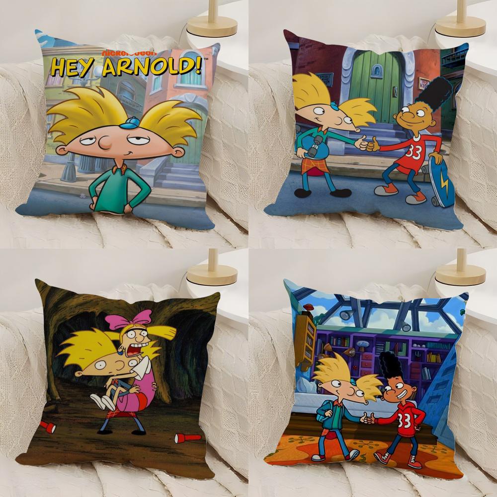 H-Hey ArnoldS Cushion Cover Silky Short Plush Double-Sided Printed Pillow Case for Sofa All Seasons Home Decor Gift