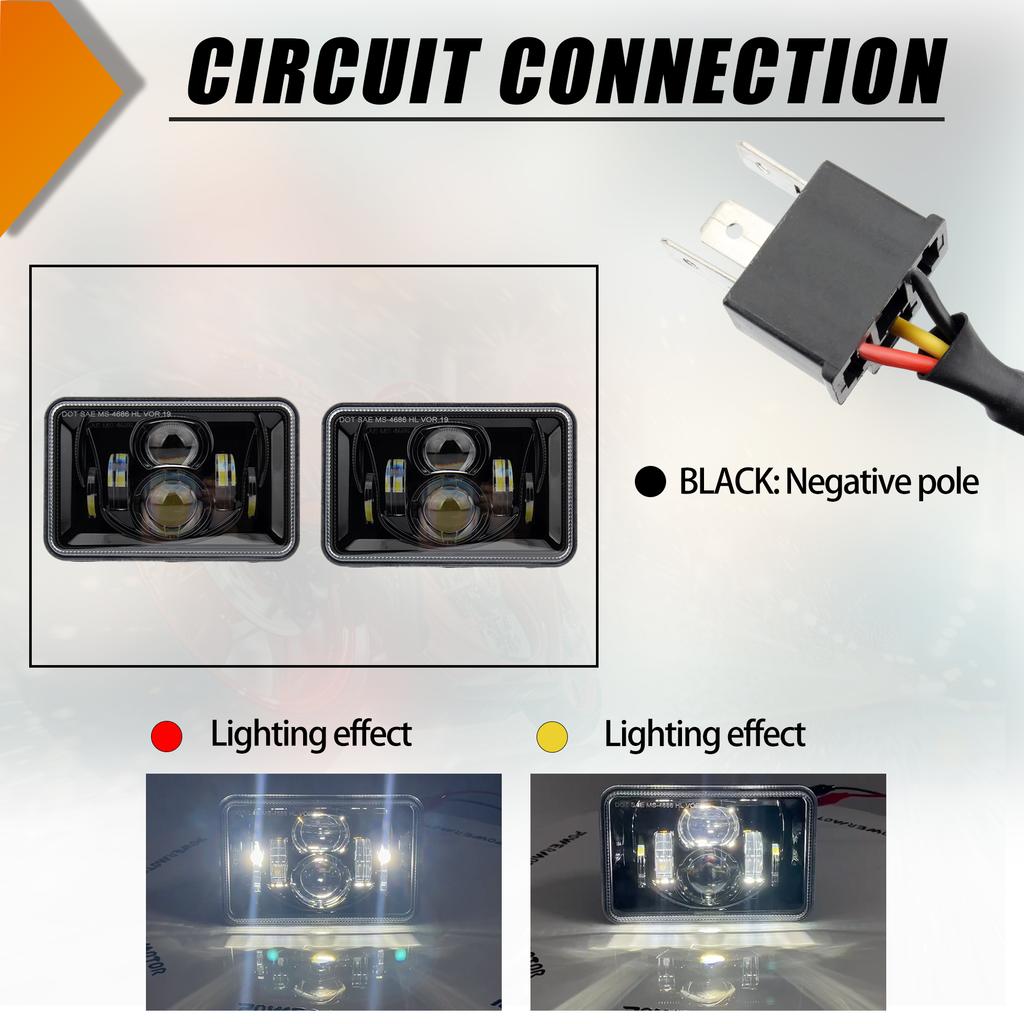4×6 Rectangular Led Headlight 60W Driving High Low Beam Lights H4651 H4652 H4656 H4666 H6545 Headlamp Replacement Compatible