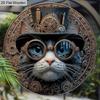 Insegna Retro in Legno con Motivo Gatto Cool - Pedimenti da Parete Unici - Ideali per Porta d'Ingresso, Cortile, Decorazione Murale