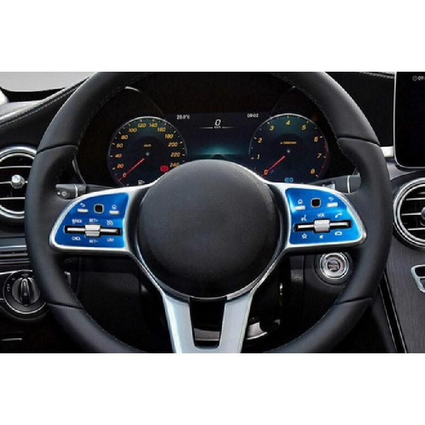 Blue Aluminum Steering Wheel Switch Cover Trim 2X Fit For Benz C-Class 2019-2021