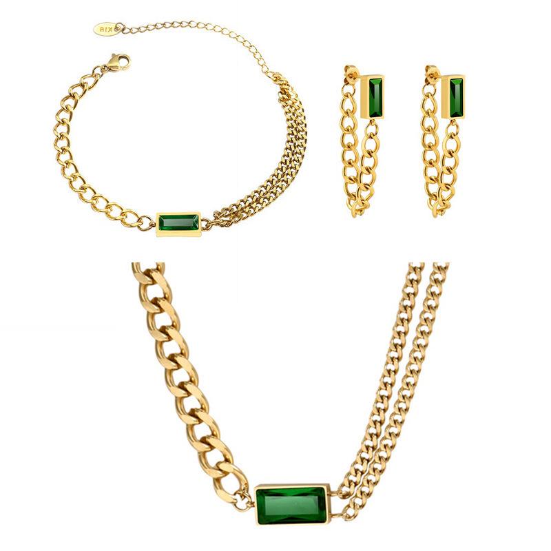 Elegant Multi-Color Zircon Necklace, Bracelet, and Earring Set: Double-Layered Luxury Women's Jewelry