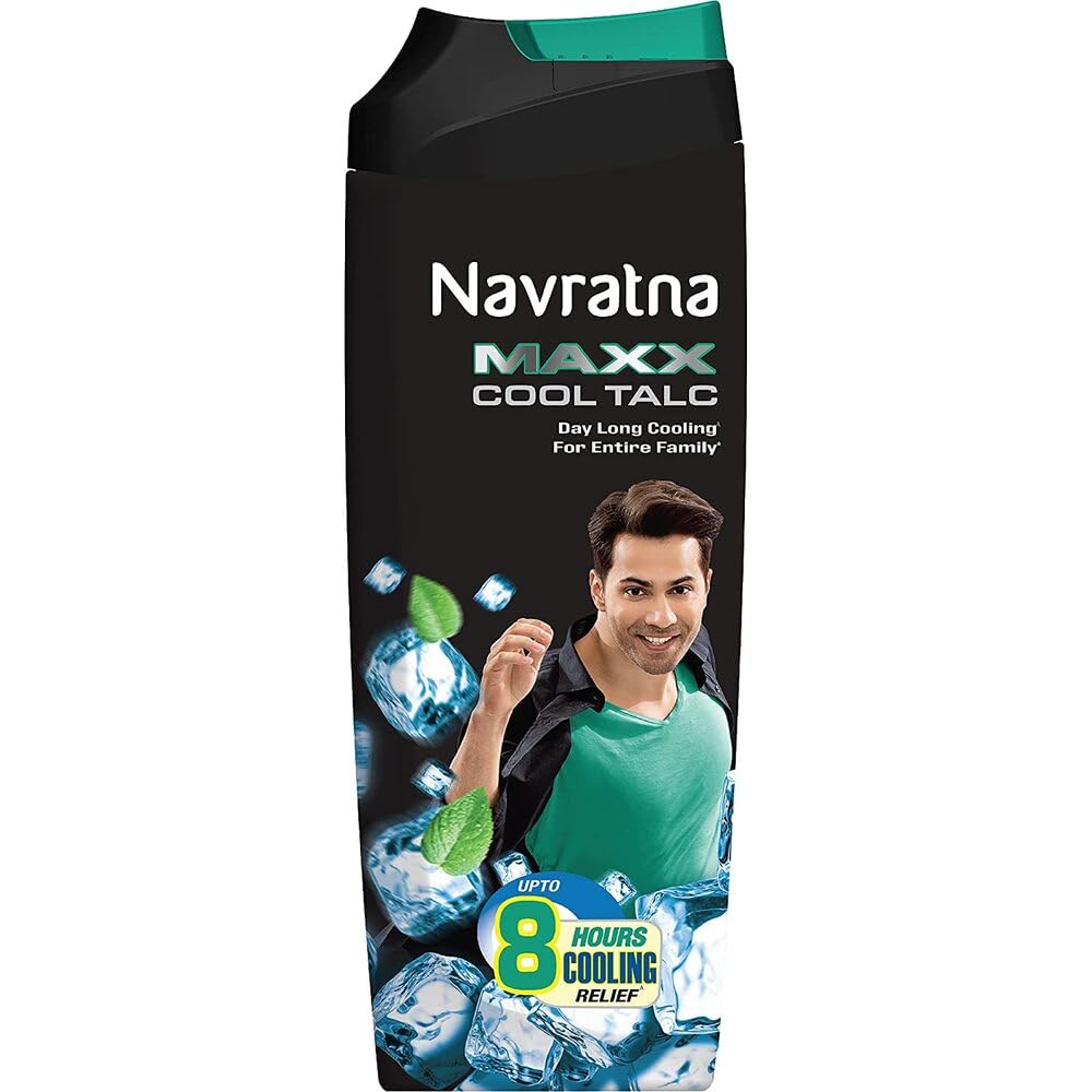 Navratna Maxx Cool Body Talcum Powder For Sweat Absorption And Long Lasting Freshness Men And Women Cooling Dusting, 400 g