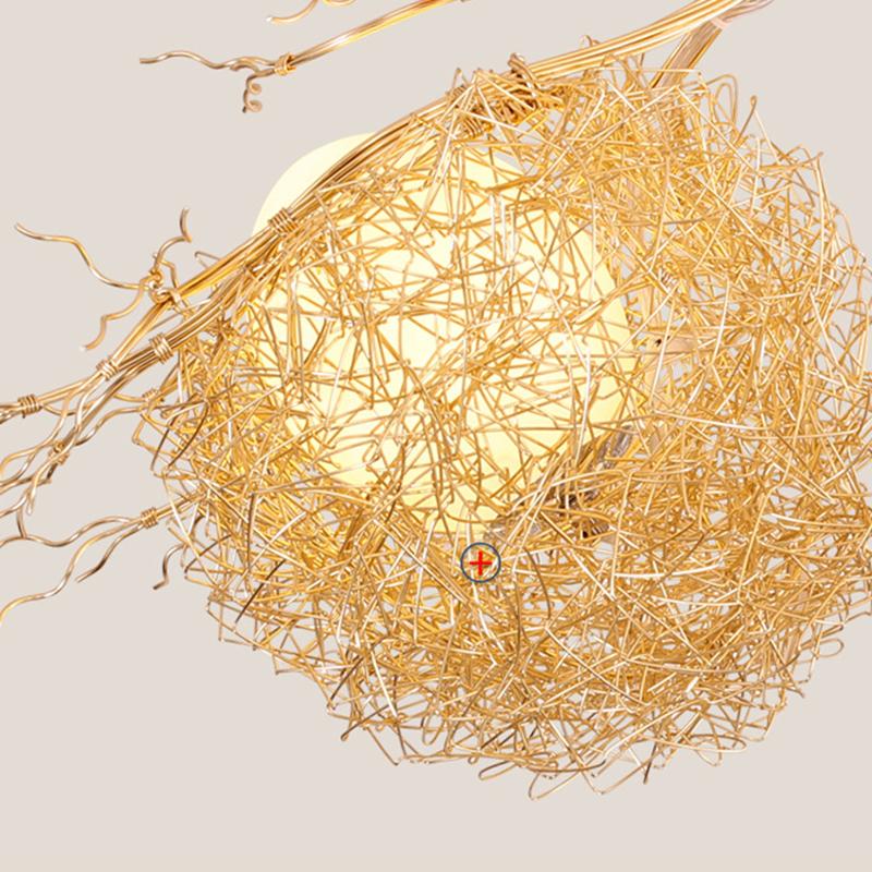 Nordic Cottagecore Gold Bird'S Nest Led Chandeliers For Living Room Bar Dining Table Loft Decoration Hanging Lighting Fixtures