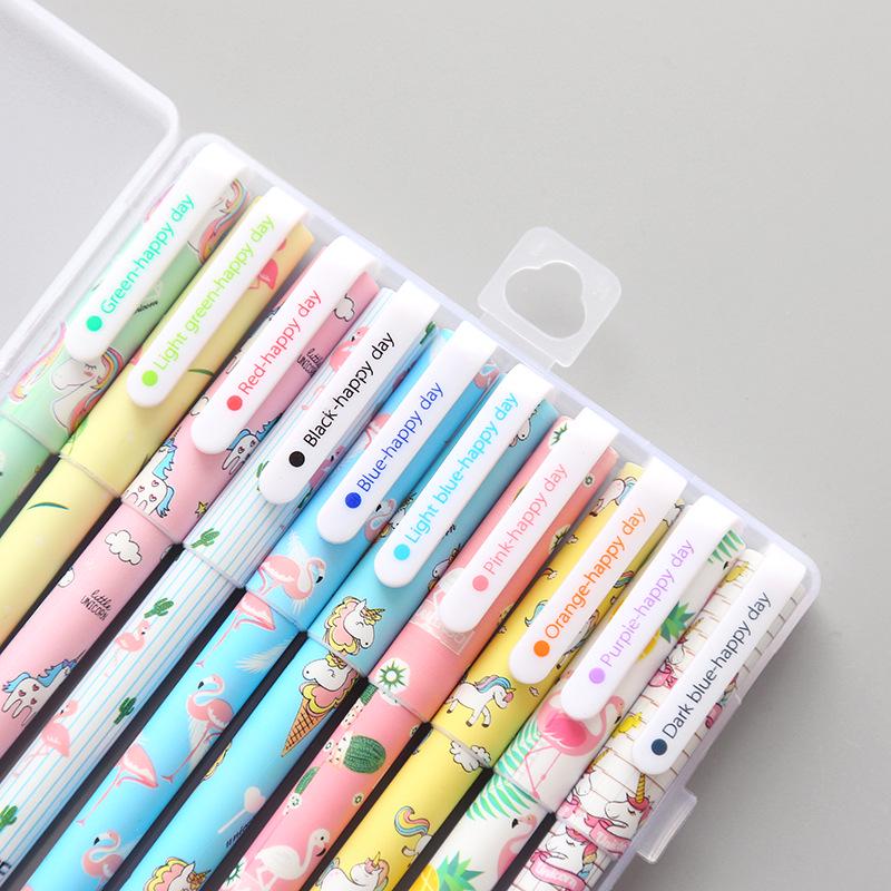 10 pcs Cartoon Unicorn & Flamingo color gel pen set Happy day pens for writing stationery gift Office school supplies A6450