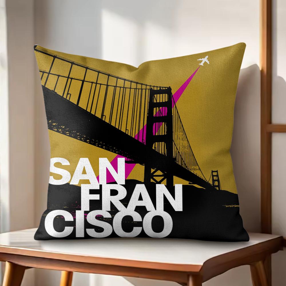Vintage Retro Travel Cushion Cover Natural Linen Organic Fabric DoubleSided Printing Couch Pillow Covers Home Decor