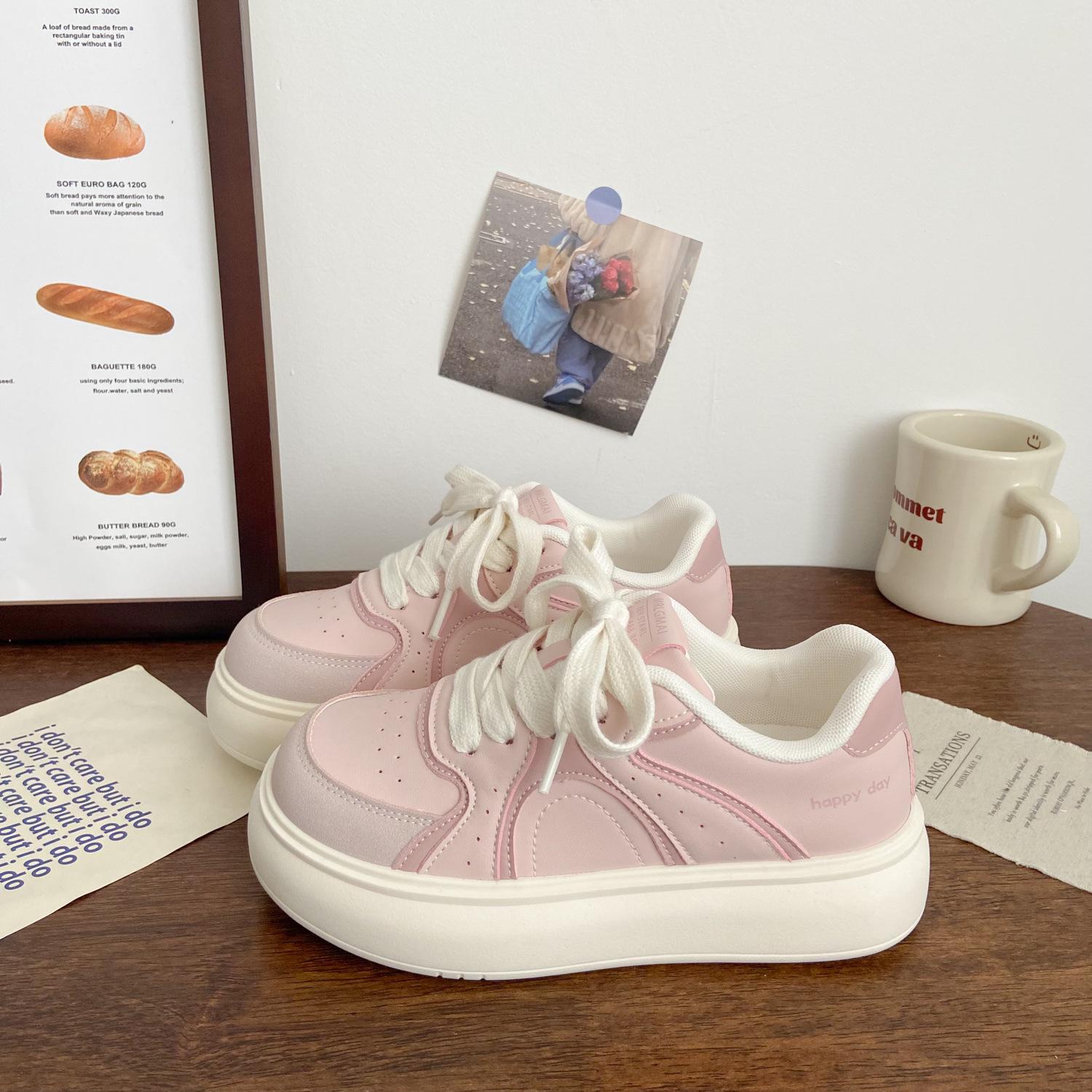 

Milky White Women s Thick-Soled Ugly-Cute Sneakers, 2023 Chic Breathable Board Shoes 39