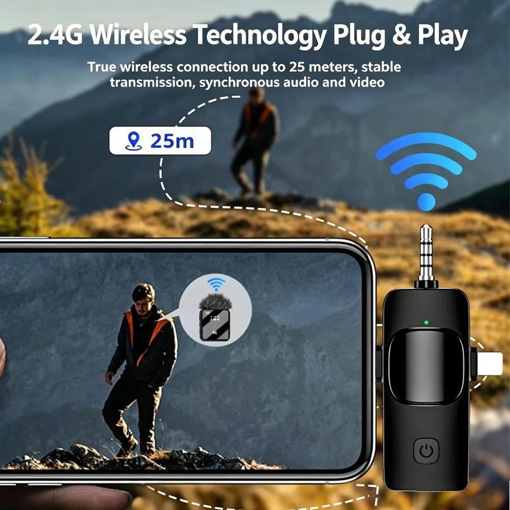 3-in-1/2-in-1 Kabelloses Ansteckmikrofon für iPhone/Android, Duale Geräuschunterdrückung, Mini 1-zu-2-Mikrofon für Live-Übertragung, Gaming, Videoaufnahme