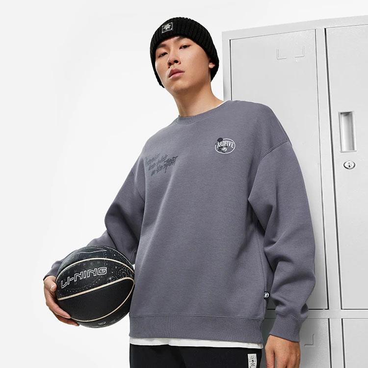 Li-Ning Badfive Letter Pullover Sweatshirt Men Sweatshirt Smoke-Gray AWDT463-9